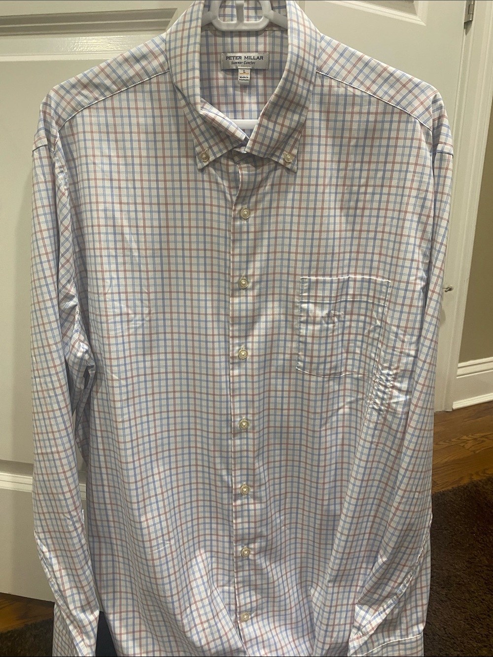 Peter Millar Summer Comfort Men’s Large Plaid Shirt Embroidered Cuff